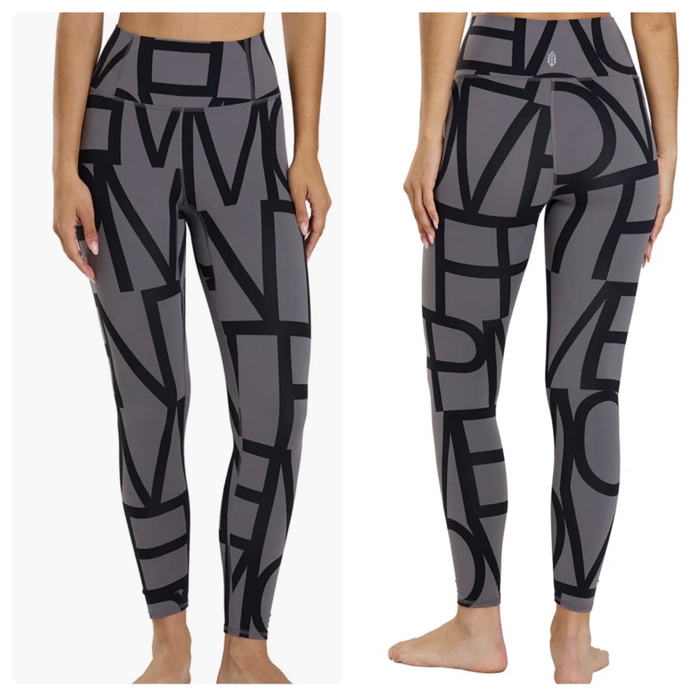 Free People Movement Never Better Logo 7/8 Leggings in Gray Black NWT Sz XS Sz 0